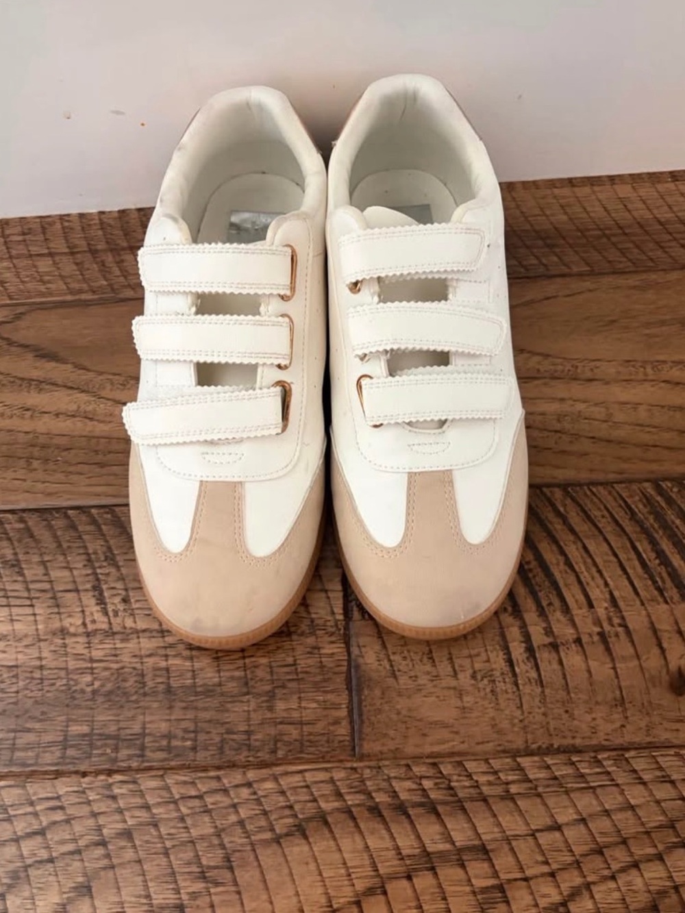 Dolce Vita White and Beige Velcro Sneakers